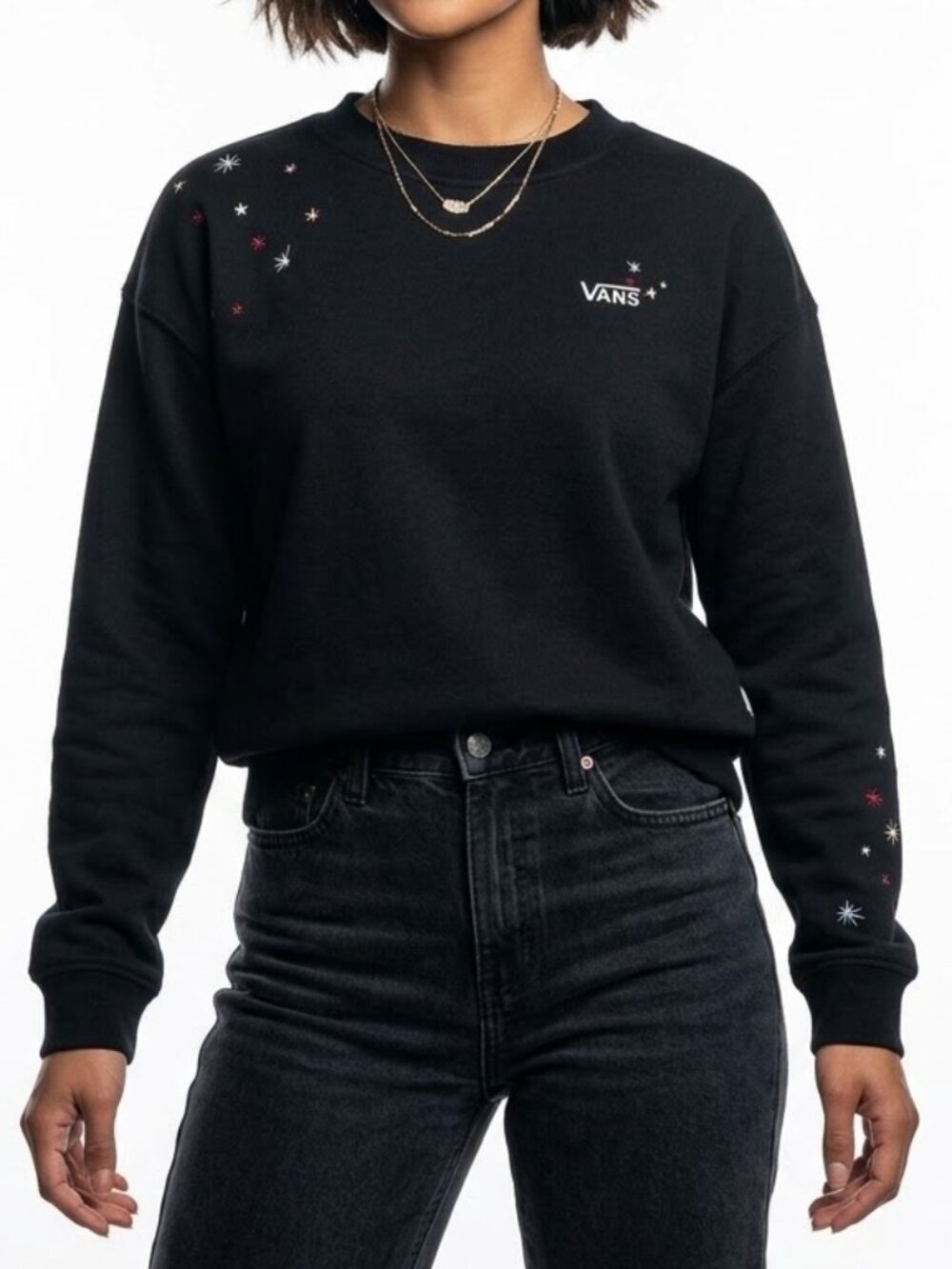 Vans Celestial Star Embroidery Crewneck Sweatshirt Black Drop Shoulder Small S